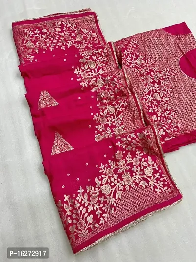 Chanderi Cotton Woven Design Lace Border Sarees with Blouse Piece-thumb0
