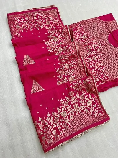 Chanderi Cotton Woven Design Lace Border Sarees with Blouse Piece