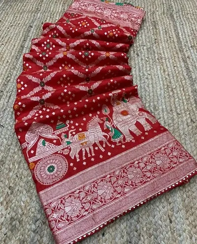 Bridal Chanderi Cotton Bandhani Jacquard Weaving Sarees with Blouse piece