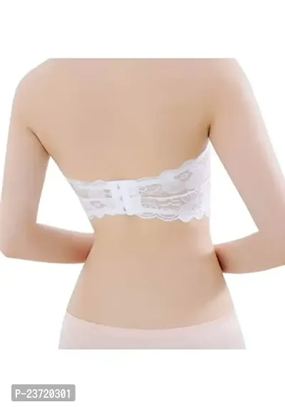 Stylish BraWomen's Lace Lightly Padded Wire Free Strapless Padded Tube Bra (Free Size, 28B to 34B) (White)-thumb3