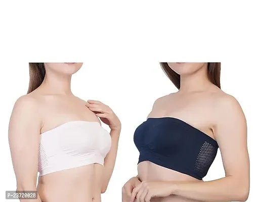 Women Fancy Tube Everyday Plan Bra with Transparent Strips Tube Bra (Pack of 2) (XL, Black_White)-thumb0