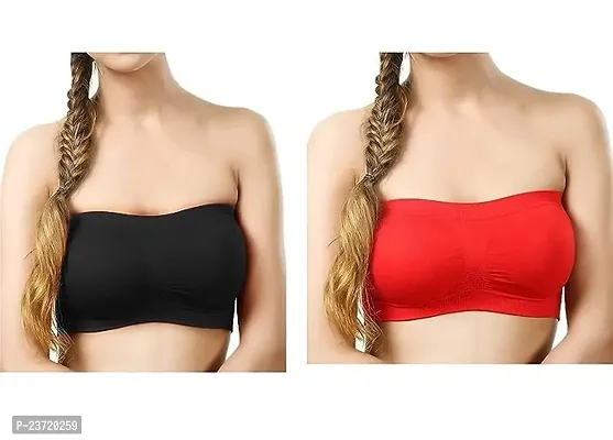 Spandex Non Padded Tube Bandue Bra for Girls and Women (Pack of 2) (XXXL, RED_Black)-thumb0