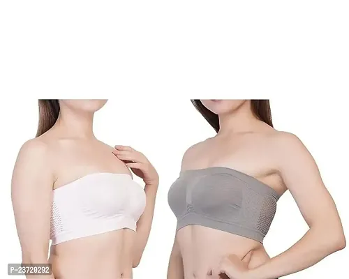 Spandex Non Padded Tube Bandue Bra for Girls and Women (Pack of 2) (S, Grey_White)-thumb0