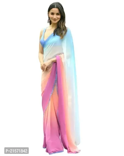 Rani Inspired Georgette Multicolor Printed Saree with Blouse Piece-thumb0