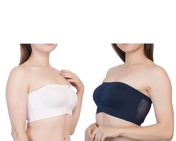 Women Fancy Tube Everyday Plan Bra with Transparent Strips Tube Bra (Pack of 2)