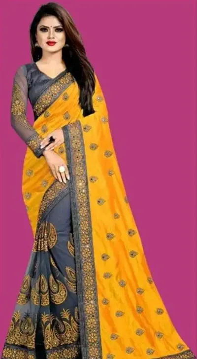 Embellished Bollywood Net Saree (Yellow)