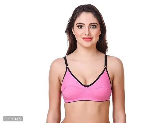 Stylish Pink Cotton Solid Bra For Women-thumb0