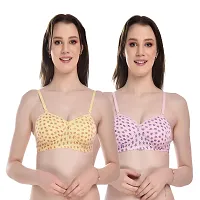 ALYANA Woman's Cotton Blend Lightly Padded Bra for Woman | Non Wired | Star T-Shirt Bra Combo Pack 2 Pcs Set-thumb1