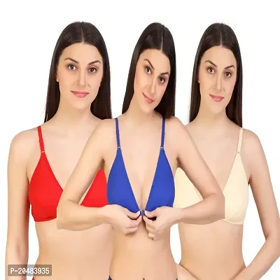 ALYANA Woman's Innerwear Cotton Bra for Woman | Non Wired | Non Padded | Front-Open Plunge Bra Combo Pack of 3 Pcs Set-thumb0