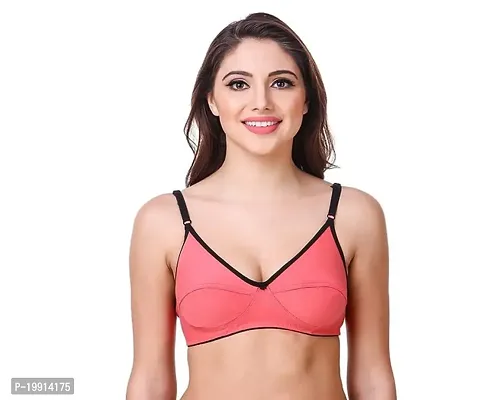 Stylish Peach Cotton Solid Bra For Women