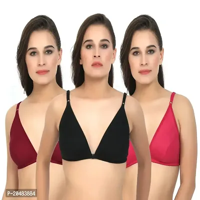 ALYANA Woman's Innerwear Cotton Bra for Woman | Non Wired | Non Padded | Front-Open Plunge Bra Combo Pack of 3 Pcs Set