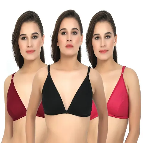 ALYANA Woman's Innerwear Bra for Woman | Non Wired | Non Padded | Front-Open Plunge Bra Combo Pack of 3 Pcs Set