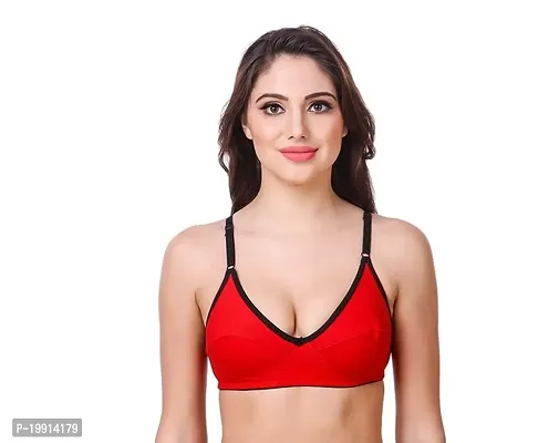 Stylish Red Cotton Solid Bra For Women-thumb0