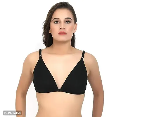 Stylish Black Cotton Solid Bra For Women-thumb0