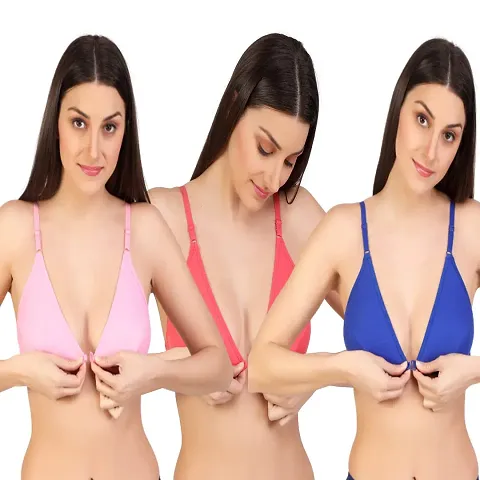 ALYANA Woman's Innerwear Cotton Bra Combo Set Non Wired | Non Padded | Front-Open T-Shirt Bra Pack of 3