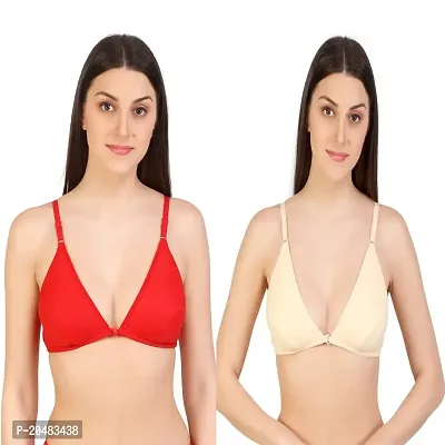 ALYANA Woman's Innerwear Cotton Bra Combo Set Non Wired | Non Padded | Front-Open Plunge Bra Combo Pack of 2 Pcs Set-thumb0