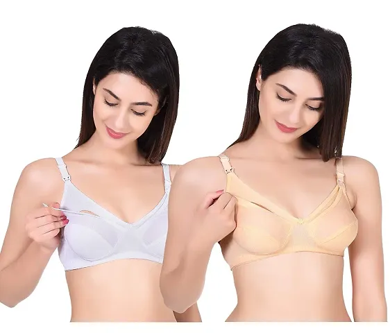 ALYANA Woman's Cotton Mother Feeding Bra for Woman | Non Wired | Non Padded | Maternity Nursing Bra Combo Pack of 2