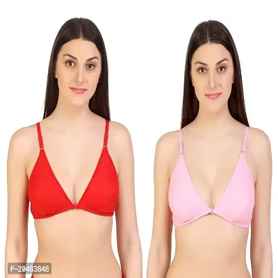 ALYANA Woman's Innerwear Cotton Bra Combo Set Non Wired | Non Padded | Front-Open Plunge Bra Combo Pack of 2 Pcs Set
