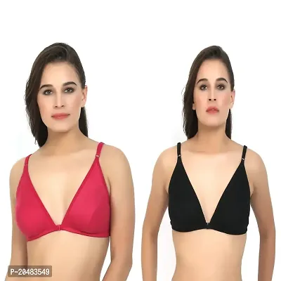 ALYANA Woman's Innerwear Cotton Bra for Woman | Non Wired | Non Padded | Front-Open Plunge Bra Combo Pack of 2 Pcs Set-thumb0