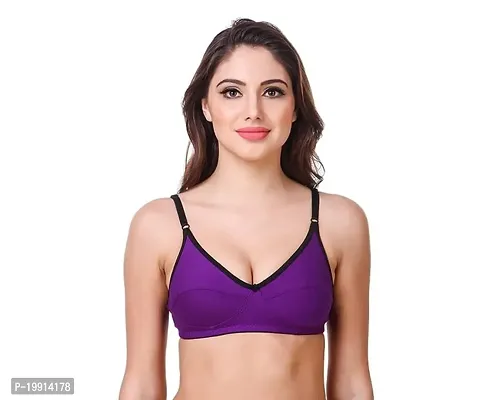 Stylish Purple Cotton Solid Bra For Women