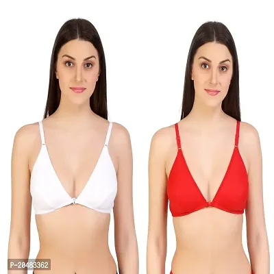 ALYANA Woman's Innerwear Cotton Bra for Woman | Non Wired | Non Padded | Front-Open Plunge Bra Combo Pack of 2 Pcs Set-thumb0
