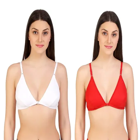 ALYANA Woman's Innerwear Bra for Woman | Non Wired | Non Padded | Front-Open Plunge Bra Combo Pack of 2 Pcs Set