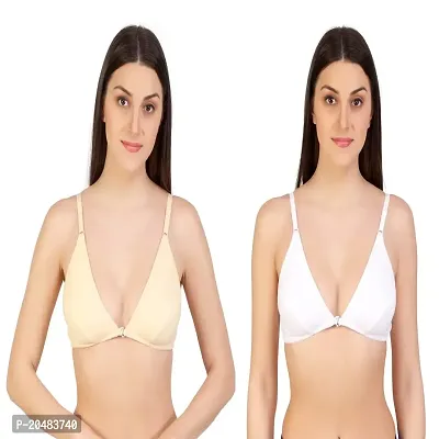 ALYANA Woman's Innerwear Cotton Bra for Woman | Non Wired | Non Padded | Front-Open Plunge Bra Combo Pack of 2 Pcs Set-thumb0