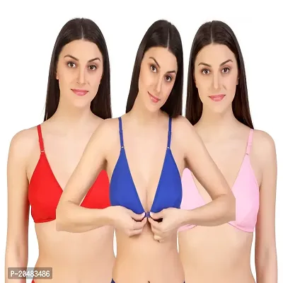 ALYANA Woman's Innerwear Cotton Bra Combo Set Non Wired | Non Padded | Front-Open T-Shirt Bra Pack of 3-thumb0