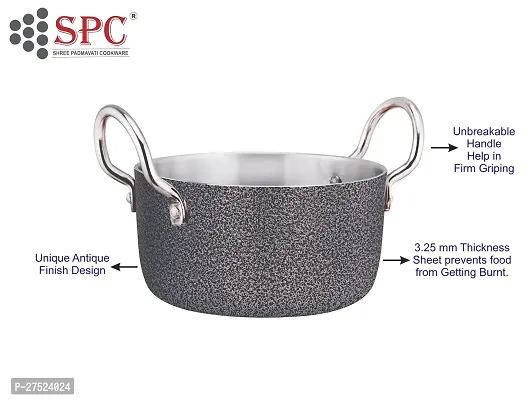 SPC Wrought Aluminium Antique Stew Pan Cook  Serve Pot | Heat Resistant Riveted Handles | Stew pan/Biryani Pot Capicity :- (3 LTR) (Gas Stove Friendly)-thumb3
