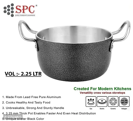 SPC Wrought Aluminium Antique Stew Pan Cook  Serve Pot | Heat Resistant Riveted Handles | Stew pan/Biryani Pot Capicity :- (2.25 LTR) (Gas Stove Friendly)-thumb2