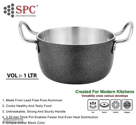 SPC Wrought Aluminium Antique Stew Pan Cook  Serve Pot | Heat Resistant Riveted Handles | Stew pan/Biryani Pot Capicity :- (1 LTR) (Gas Stove Friendly)-thumb2