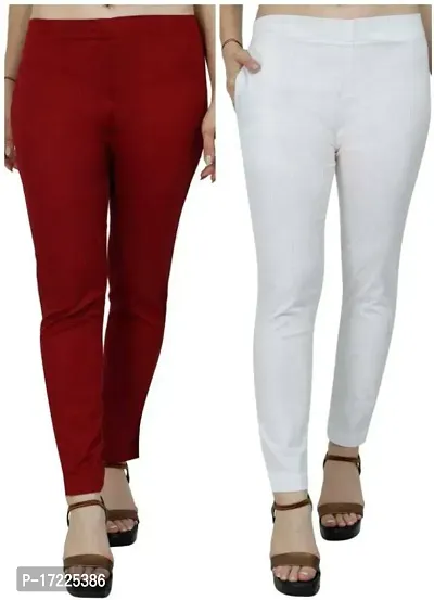 Fabulous Red Cotton Solid Leggings For Women