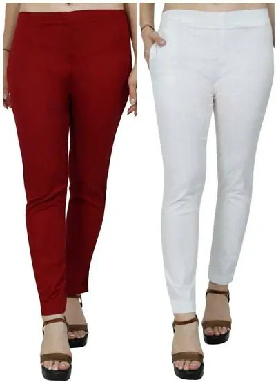 Stylish Cotton Solid Leggings For Women Pack Of 2