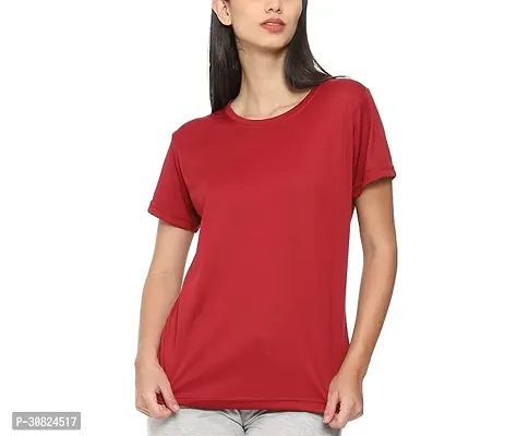 Elegant Red Polyester Solid Tshirt For Women