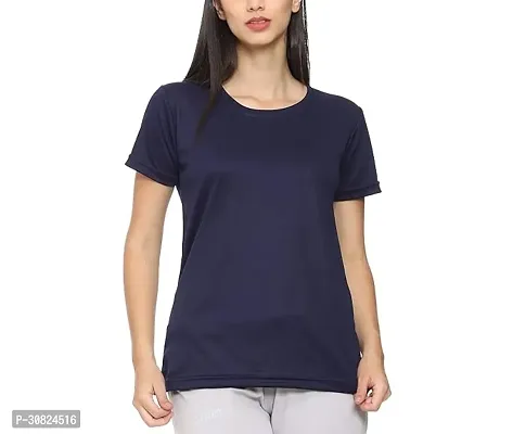 Elegant Blue Polyester Solid Tshirt For Women-thumb0