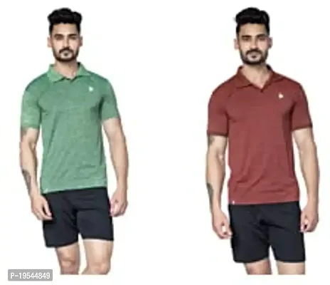 TEES SPORTS Men's Collar Polo T-Shirt (Pack of 2)-Green,red