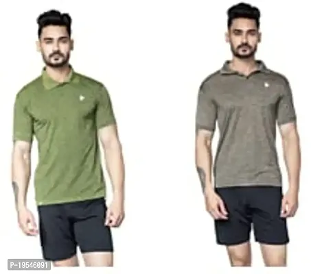 TEES SPORTS Men's Collar Polo T-Shirt (Pack of 2)-Light Green,Skin