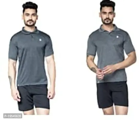 TEES SPORTS Men's Collar Polo T-Shirt (Pack of 2)-Black,Grey