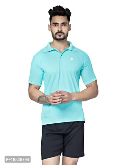 TEES SPORTS Men's Matty Collar Polo T-Shirt Aqua Blue