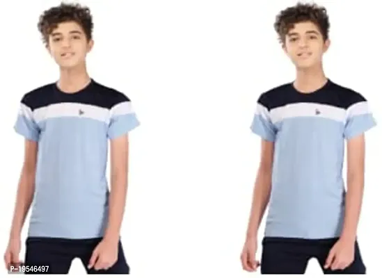 TEES SPORTS Boy's Double Patch T-Shirt (Pack of 2)-Light Blue,Light Blue-thumb0