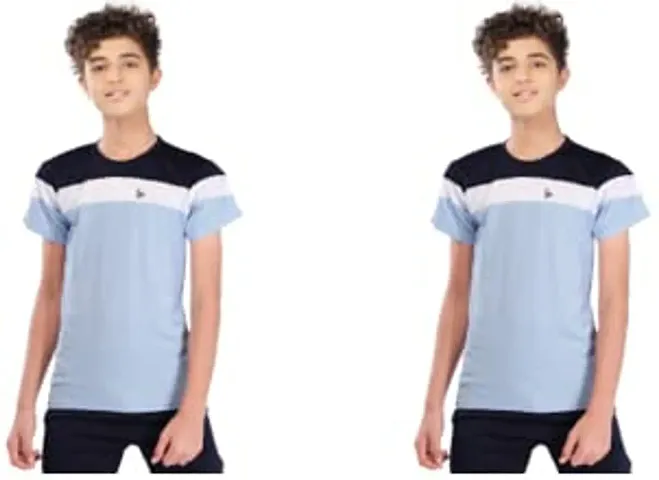 TEES SPORTS Boy's Double Patch T-Shirt (Pack of 2)-Light Blue,Light