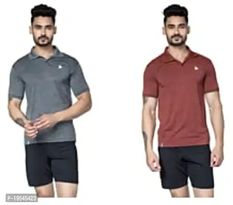 TEES SPORTS Men's Collar Polo T-Shirt (Pack of 2)-Grey,red