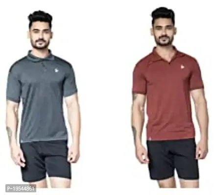 TEES SPORTS Men's Collar Polo T-Shirt (Pack of 2)-Black,red