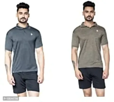 TEES SPORTS Men's Collar Polo T-Shirt (Pack of 2)-Black,Skin