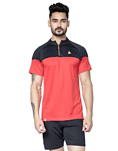 TEES SPORTS Men's High Neck Zipper Polo T-Shirt Dark