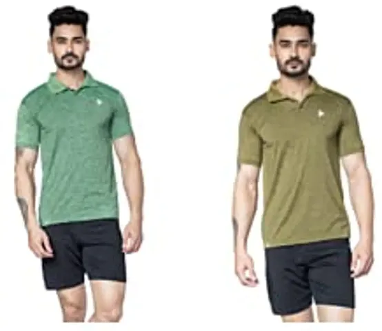 TEES SPORTS Men's Collar Polo T-Shirt (Pack of 2)-Green,Yellow