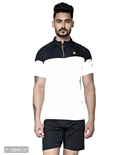 TEES SPORTS Men's High Neck Zipper Polo T-Shirt White