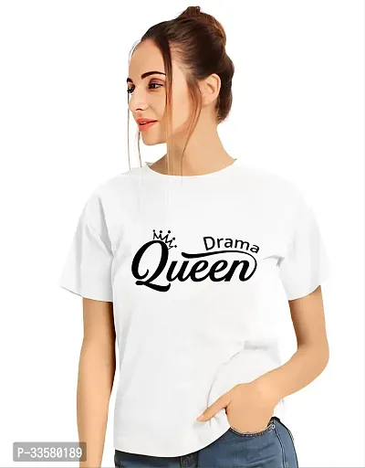 Stylish White Polycotton Tshirt For Women-thumb0