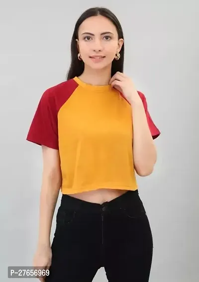 Elegant Yellow Cotton Colourblocked Top For Women-thumb0