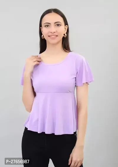 Elegant Purple Cotton Solid Top For Women